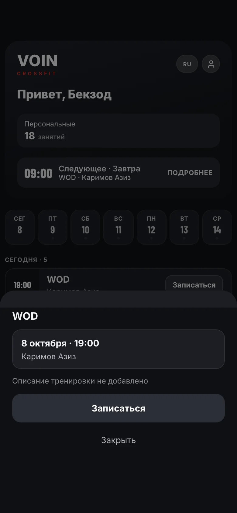 Окно записи VOIN