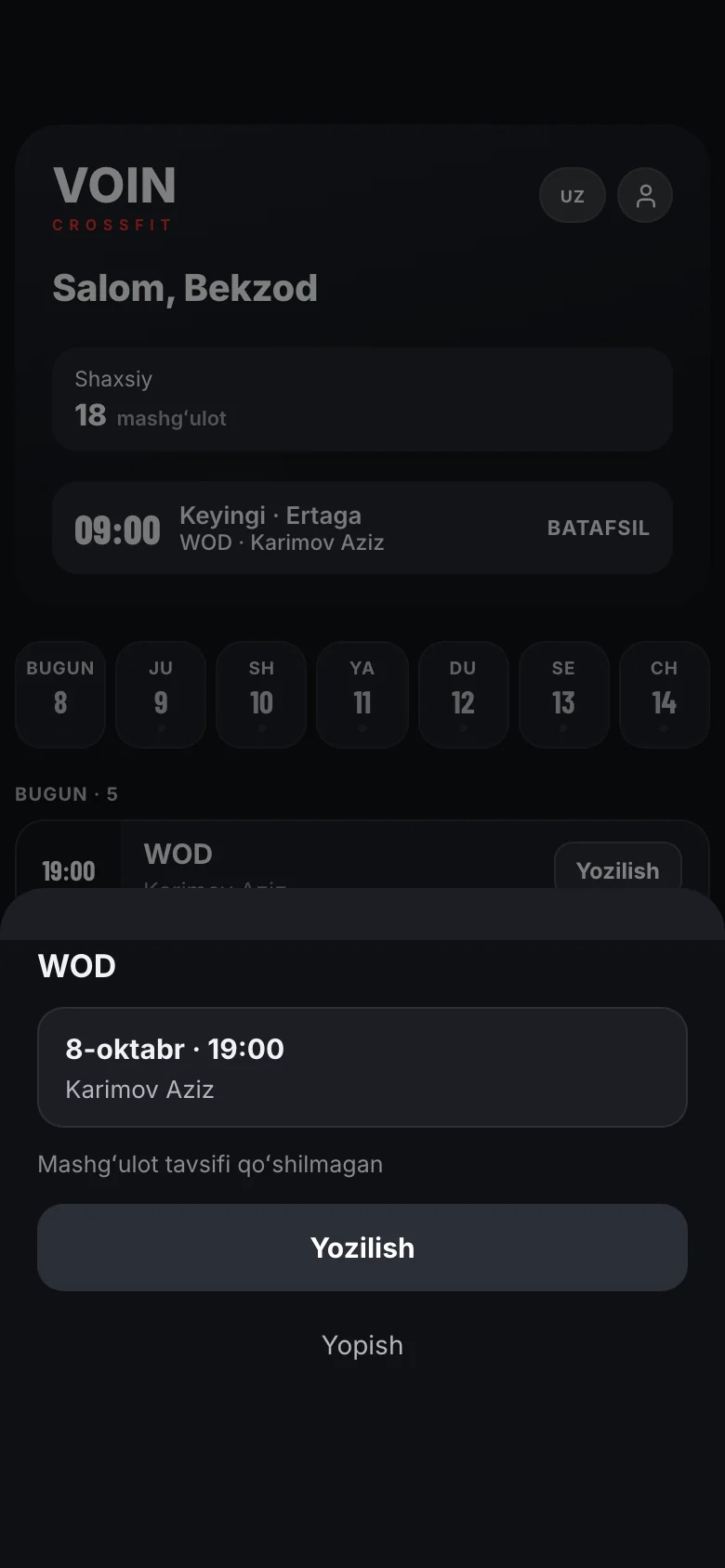 VOIN yozilish oynasi